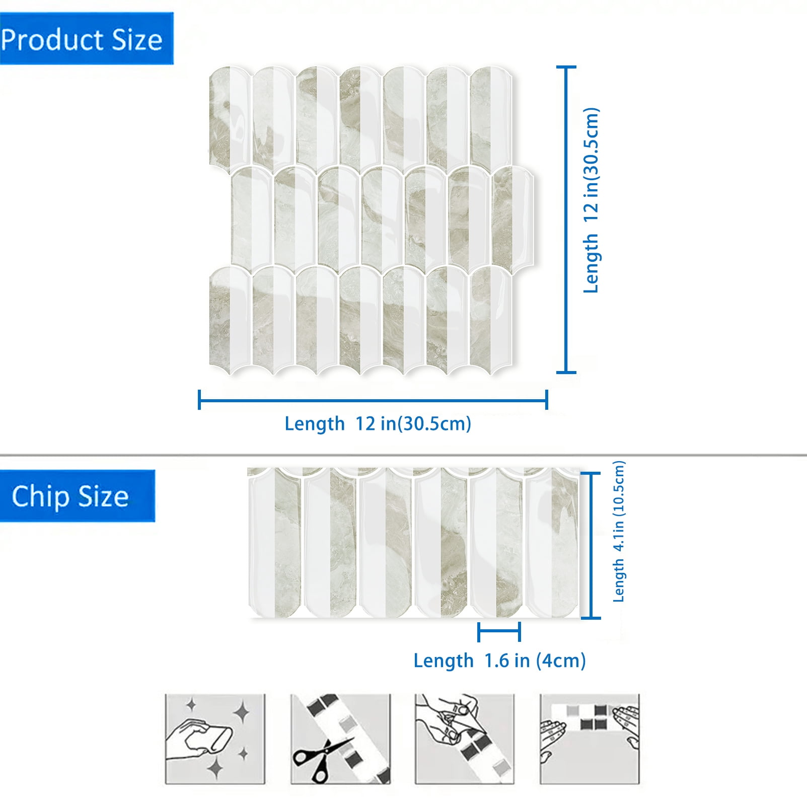 DEWOO 10-Sheet Upgraded Thicker Peel and Stick Kitchen Backsplash Tiles,Waterproof Self-Adhesive Vinyl Wall Tile Fish Scale Mosaic Design,for Bathroom,Fireplace and RV(Beige,12"×12")