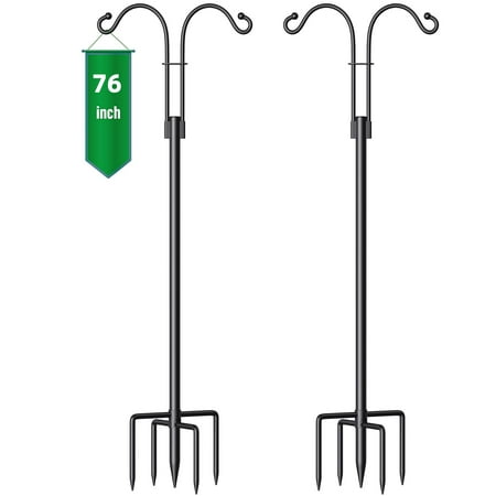 Double Shepherds Hooks for Outdoor, 76 Inch Heavy Duty Two Sided Garden Pole for Hanging Bird Feeder, Plant Basket