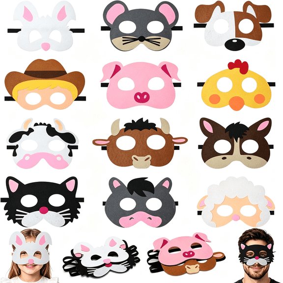 CYFW 12 Pack Felt Animal Masks,Fun Safari Birthday Party Decorations,Wild Jungle Cosplay Costume Theatrical Face Covers Fun Animal Mask
