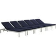 thumbnail image 2 of Modway Shore Chaise with Cushions Outdoor Patio Aluminum Set of 6 in Silver Navy, 2 of 6