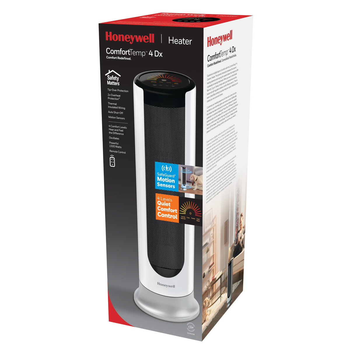 Honeywell ComfortTemp 4 Deluxe Ceramic Tower Heater, HCE645W, White - image 8 of 8