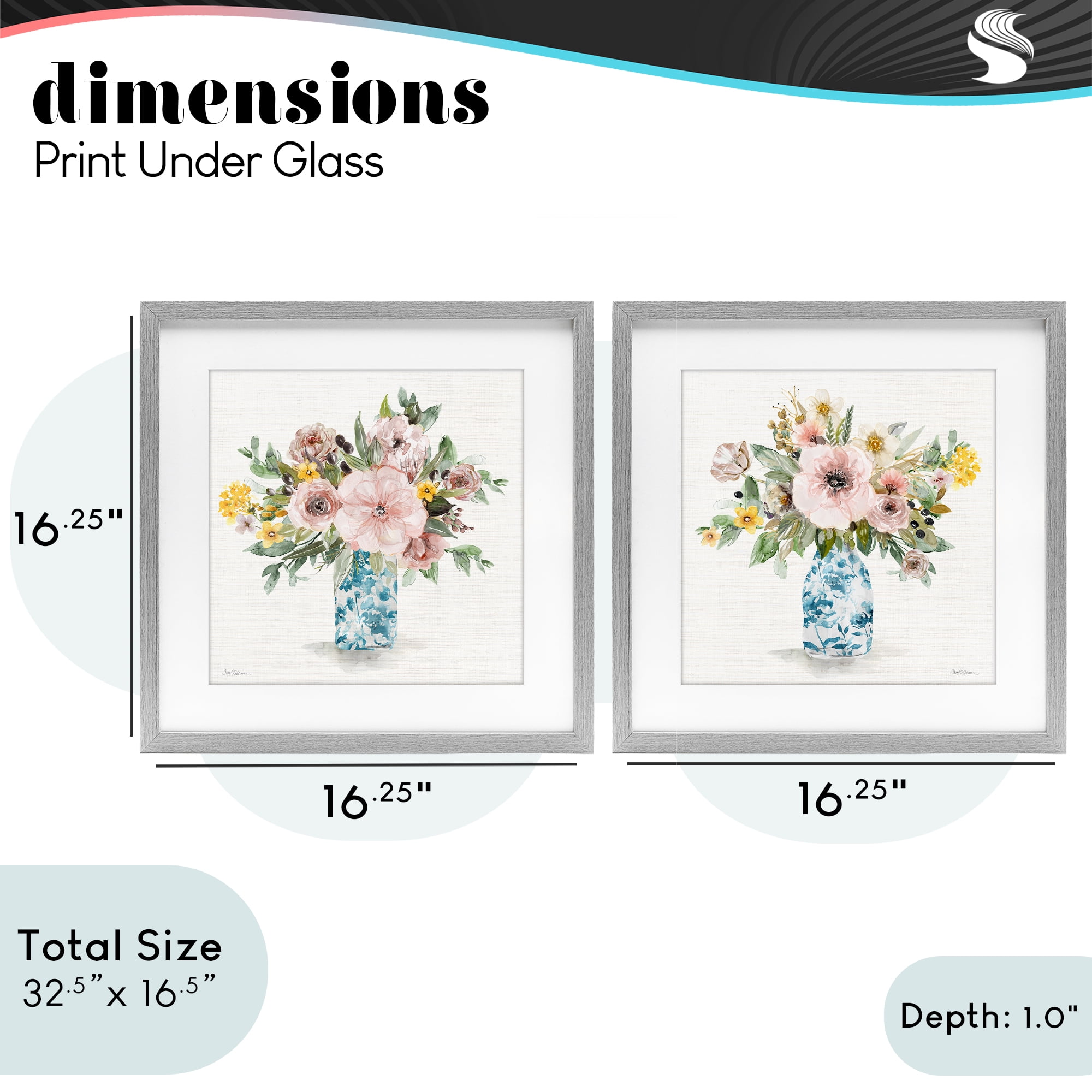 Stupell Industries Summer Chinoiserie Flowers 2 Piece Gray Framed Print Under Glass Set, design by Carol Robinson