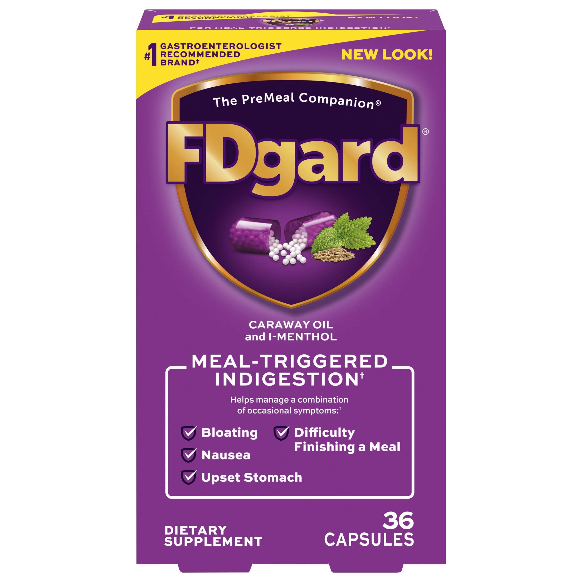 FDgard Dietary Supplement to Help Manage Meal-Triggered Indigestion, 36 Capsules