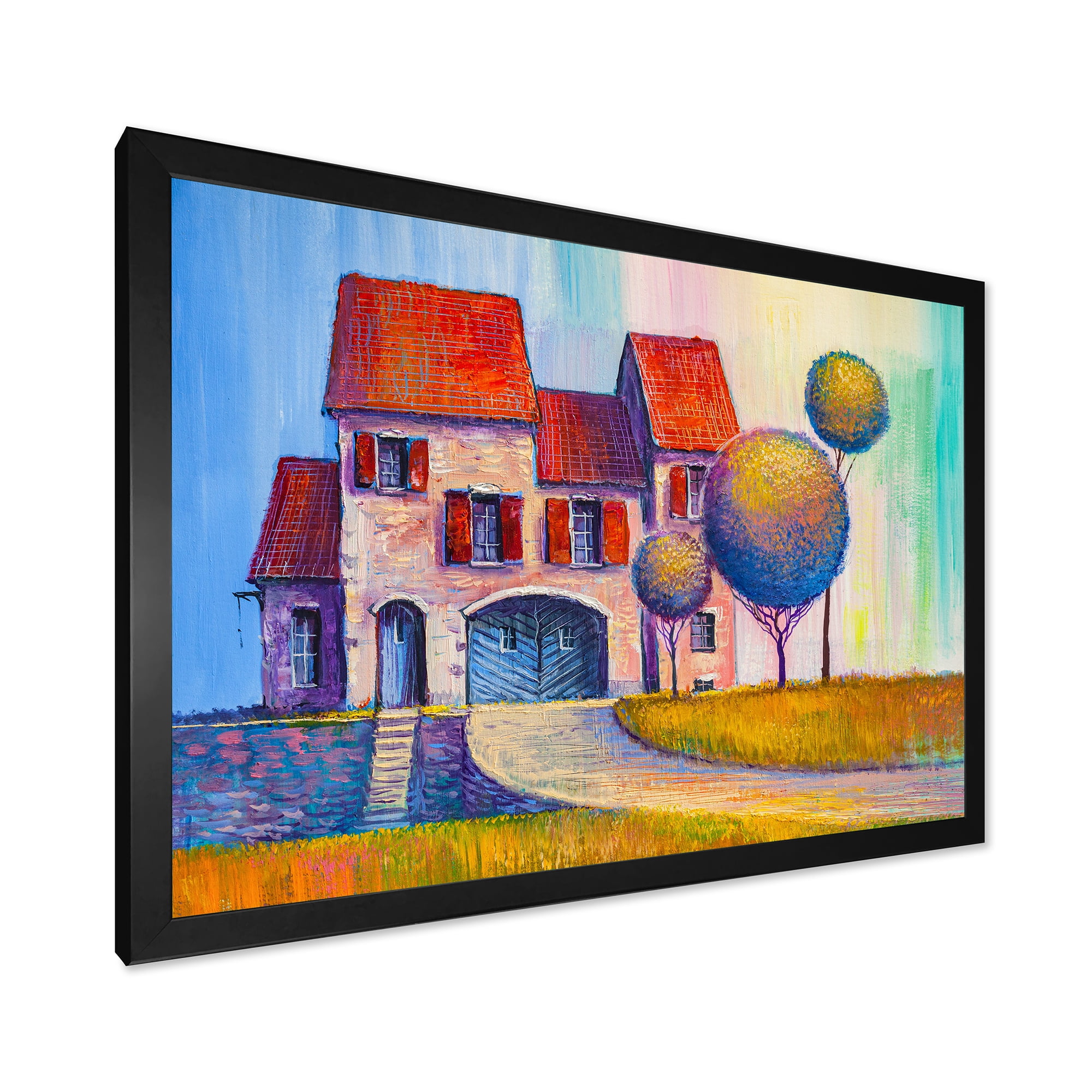 Designart 'A Red Roof House With In The Village' Modern Framed Art Print