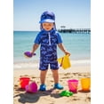 thumbnail image 4 of BemeyourBBs Toddlers Baby Boys 3 Piece Swimsuit Infant Bathing Suit Swim Shirt Trunk Shorts Set and Sun Hat Short Sleeve Shark Swimwear Sunsuit UPF 50+ Rash Guard, 4 of 9