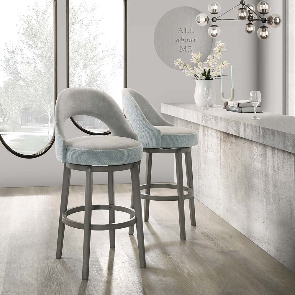 XDECO Swivel Bar Stools Set of 2, Velvet Upholstered bar Chairs, Barstools Counter Height with Back and Footrest for for Bar, Kitchen Island, Dining Room,Grey