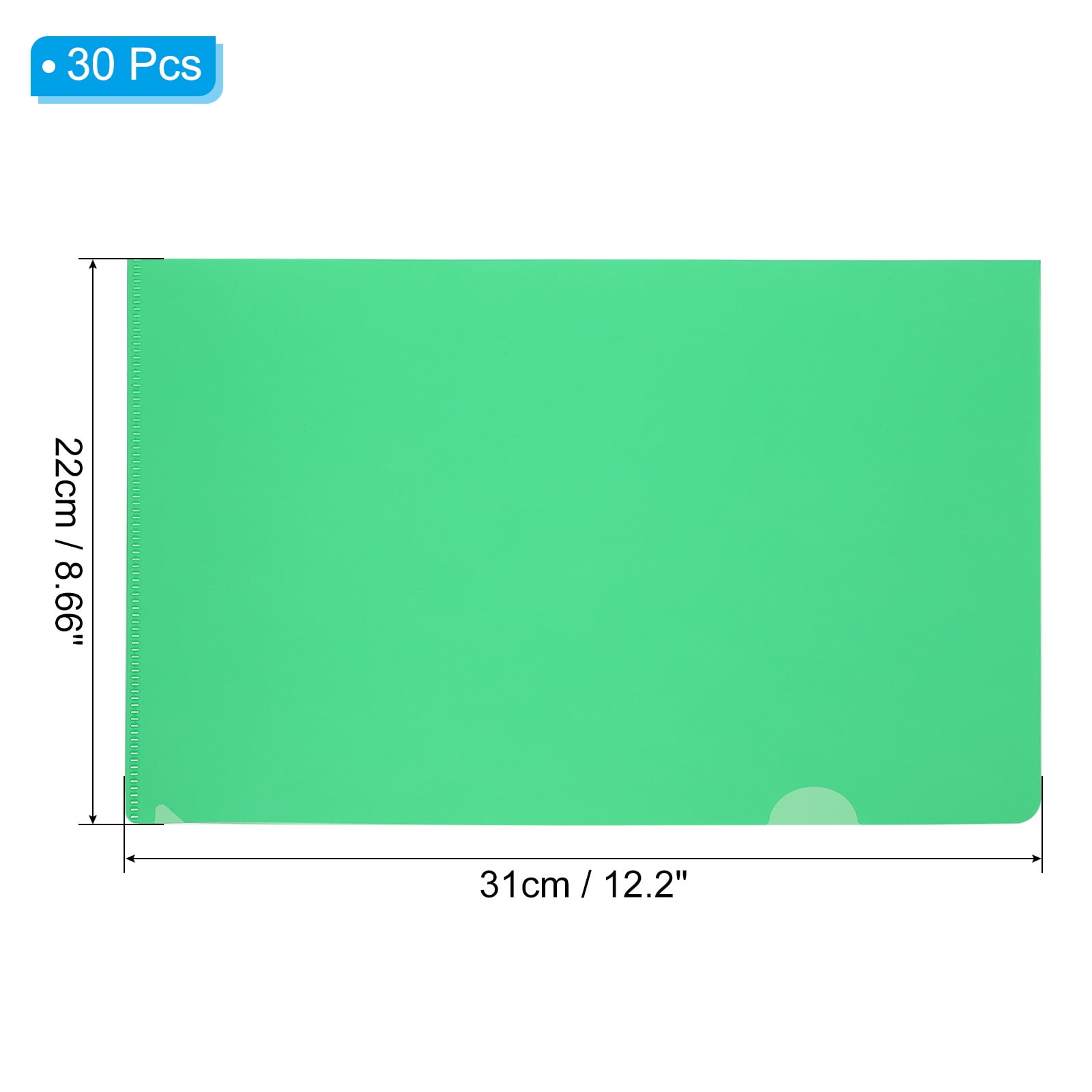 Uxcell L Type Folders 30 Pack A4 Plastic File Project Pockets Clear Paper Document Jacket Sleeves Green