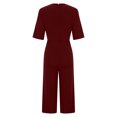 thumbnail image 5 of DianGeFu Jumpsuits for Women Dressy Short Sleeve Smocked High Waist Wide Leg Pants,Women's Summer Fashionable and Comfortable Solid Color Short Sleeved V-neck Jumpsuit,Wine,XXL, 5 of 6