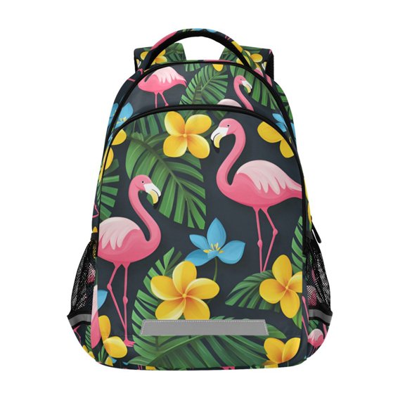 FORMRS Kids School Backpack Elementary Student Unisex Travel Bookbag with Reflective Stripes, Flamingo Floral Pattern