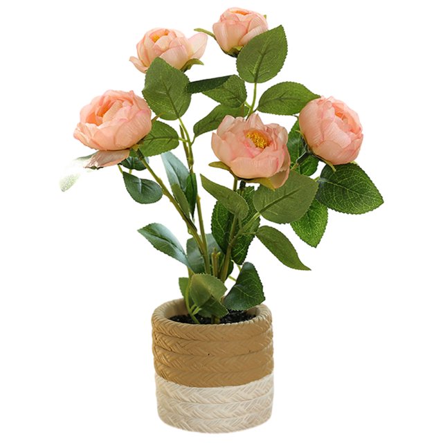 Flor artificial de cinco cabezas, pequeña rosa de té, planta bonsái, decoración creativa del hogar con flores artificiales
