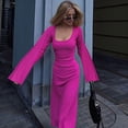 thumbnail image 4 of Katigan Women'S Ribbed Maxi Dress Knit Flare Sleeve Bodycon Dress Loose Casual Long Dresses Rose Red M, 4 of 5