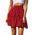 thumbnail image 2 of Kcocoo Fashion Women Casual Solid Ruffles A-Line Pleated Lace up Short SKirt Polyester Red L, 2 of 9