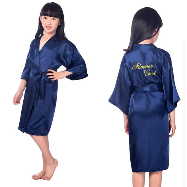 Elegant Floral Embroidered Girls Wedding Pageant Robe Long Sleeve Lightweight Kimono Cover Up for Photo and Everyday Sleepwear