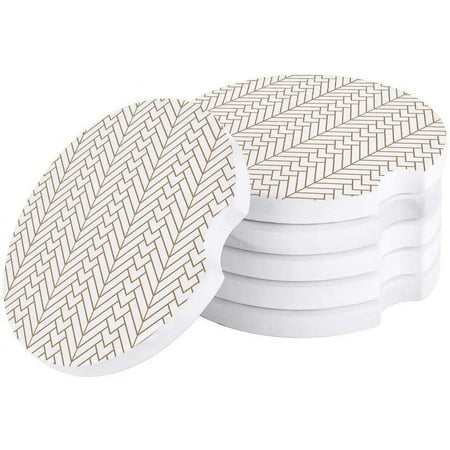 

FMSHPON Natural Herringbone Pattern White Gold Set of 2 Car Coaster for Drinks Absorbent Ceramic Stone Coasters Cup Mat with Cork Base for Home Kitchen Room Coffee Table Bar Decor