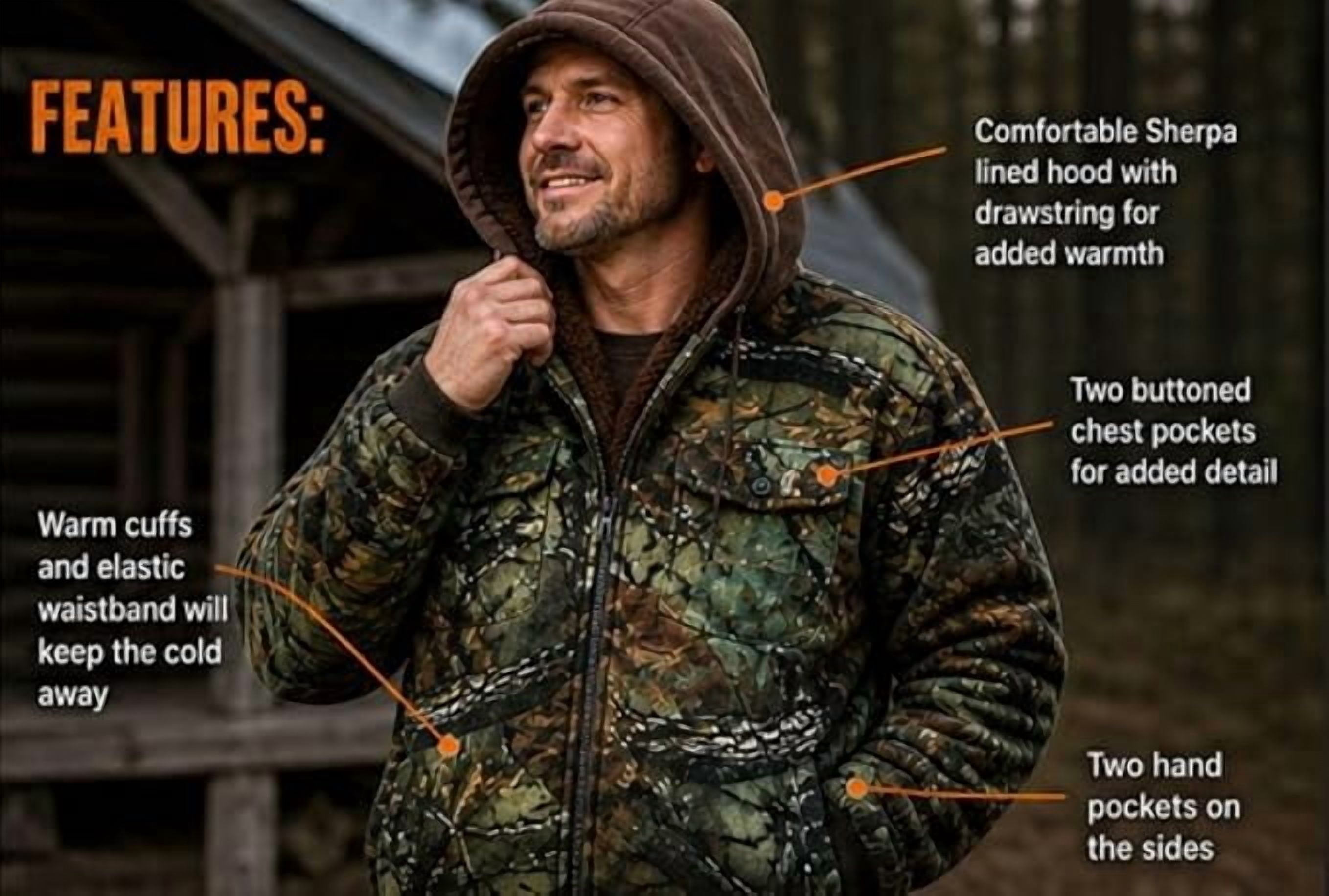 TrailCrest Men's Warm Sherpa Lined Hoodie Fleece Shirt Jacket, Classic Zip Up Camouflaged, 2X
