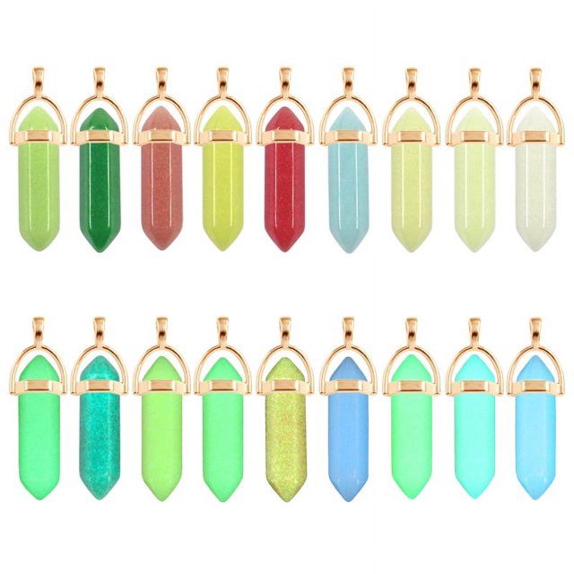 Colgante de joyería con forma de columna hexagonal de piedra luminosa de color resaltado, collar de bala con columna de doble punta de fluorita luminosa