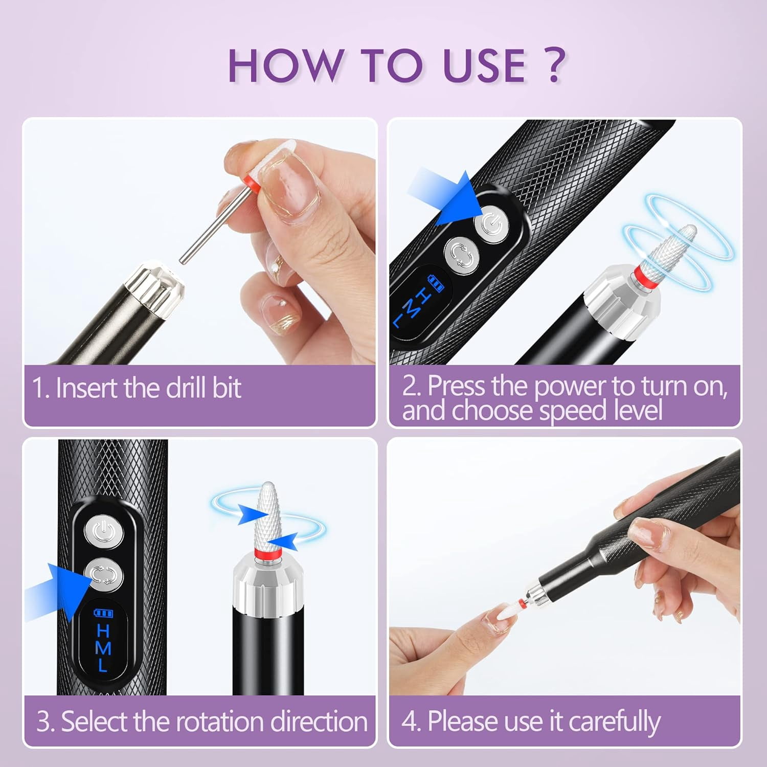 Aorsher Cordless Electric Nail Drill Professional E-File Nail Drill Kit for Acrylic, Gel Nails, Manicure Pedicure Polishing Shape Tools Design for Home Salon Use Gray