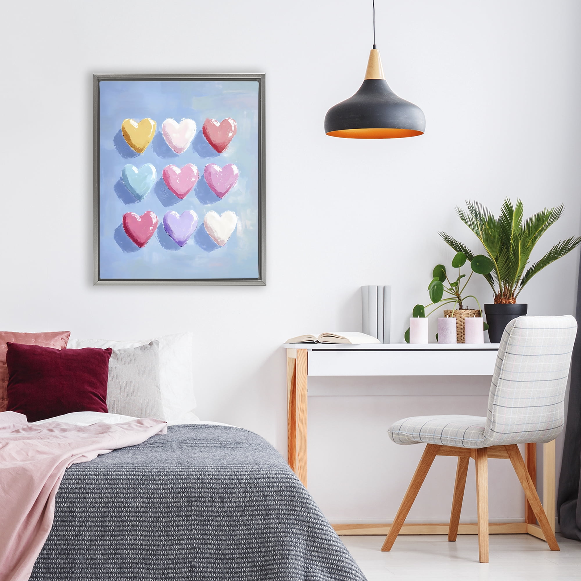 Stupell Industries Pastel Heart Grid Gray Framed Floater Canvas Wall Art, design by The Prints Vibe