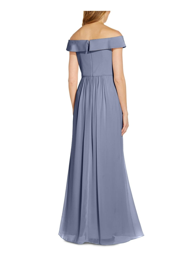 ADRIANNA PAPELL Womens Blue Pleated Zippered Chiffon Short Sleeve Off  Shoulder Maxi Formal Fit + Flare Dress 6 - Walmart.com
