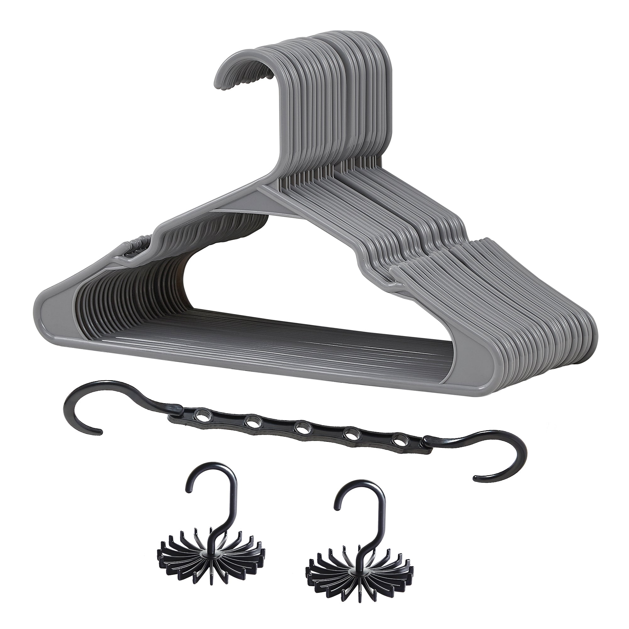 VECELO 25 Pack Plastic Hanger, Space Saving, Sturdy Heavy Duty Clothing Notched Hangers, Gray