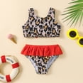 thumbnail image 6 of REDARER Toddler Girls Leopard Print Two Piece Swimsuit with Red Ruffled Skirted Bottoms for Summer Beach Wear,3-4 Years, 6 of 7