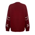 thumbnail image 4 of VISALY Womens Valentines Sweaters Bow Sweaters Dressy Sweaters Cozy Sweaters Lightweight Sweaters Tunic Sweater Patterned Sweater Ribbed Pullover Sweaters Basic Sweaters Wine L, 4 of 7