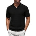 thumbnail image 2 of Ceisia Men Solid Knit Polo Shirt Short Sleeve Lapel Collar Chest Pocket Slim Fit Breathable Daily Casual Going Out Tops Black XXL Gift, 2 of 9