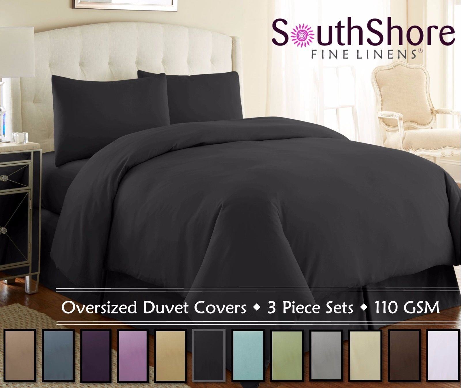 Neutral Solid Color 3-Piece Duvet Cover Set by Southshore Fine Linens
