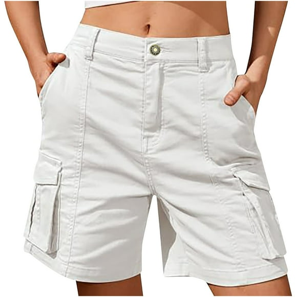 Miqool Shorts Cargo pour Femmes Taille Haute Élastique Randonnée 7 Pouces Entrejambe Shorts d'Été avec Multi Poches