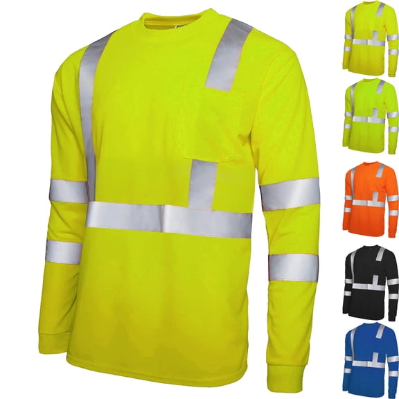 Danhjin Safty Shirts for Men Visibility Reflective Stripe Crew Neck Long Sleeve Work Casual Fall Winter Pullover Tops Comfy Outdoor Fishing Night Out Tees Shirts