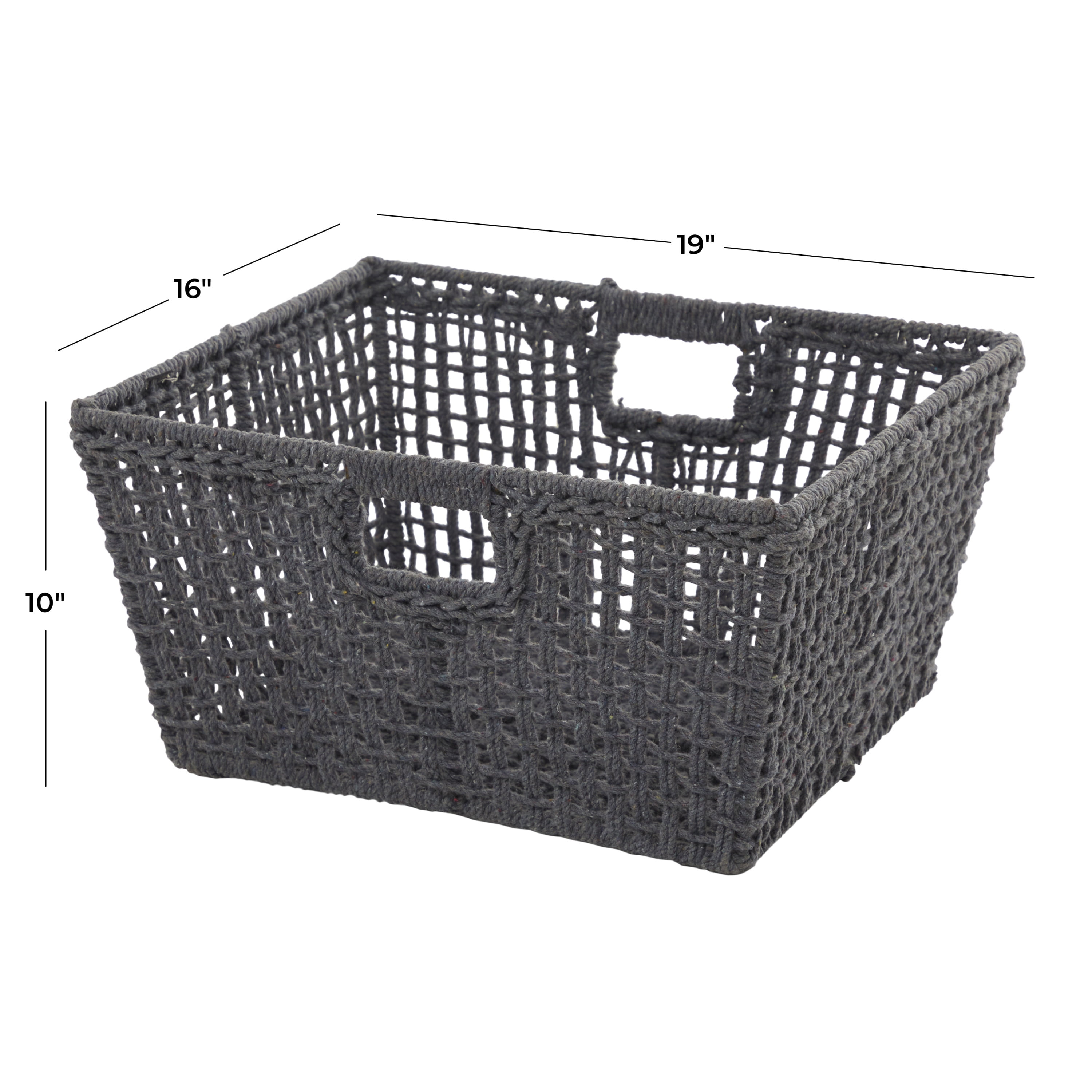 CosmoLiving by Cosmopolitan 19" x 10" Gray Cotton Handmade Storage Basket with Handles, 1-Piece