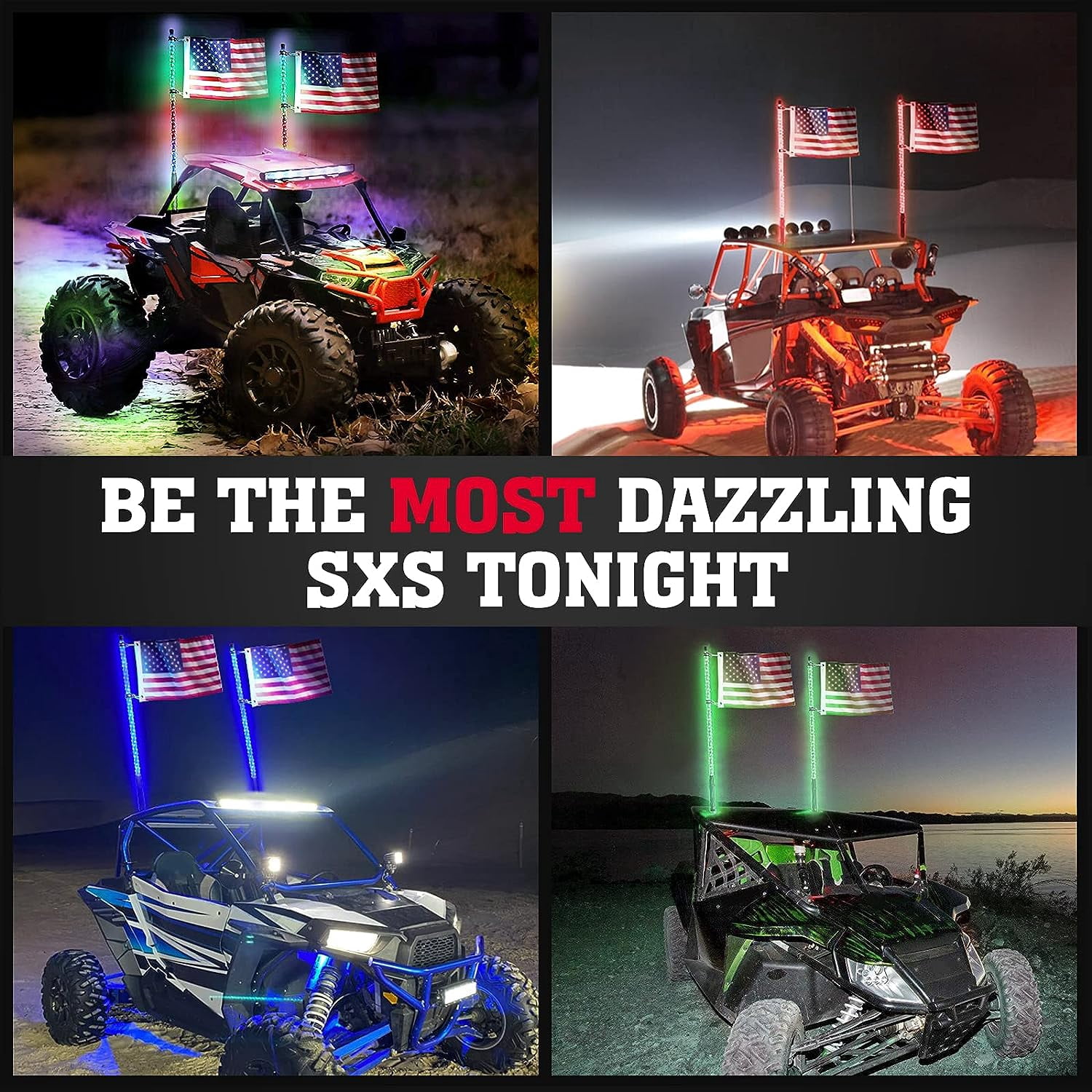 KEMIMOTO 2pcs 4ft UTV Spiral LED Whip Lights App Remote Control for SXS ATV Boat Offroad Compatible with Polaris RZR Can-Am Maverick X3 Sportsman