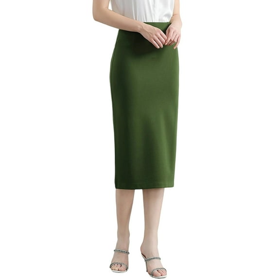 Women's Slim Fit Pencil Skirt Mid Length Stretchy High Waist Bodycon Elegant Formal Business Work Attire Wear