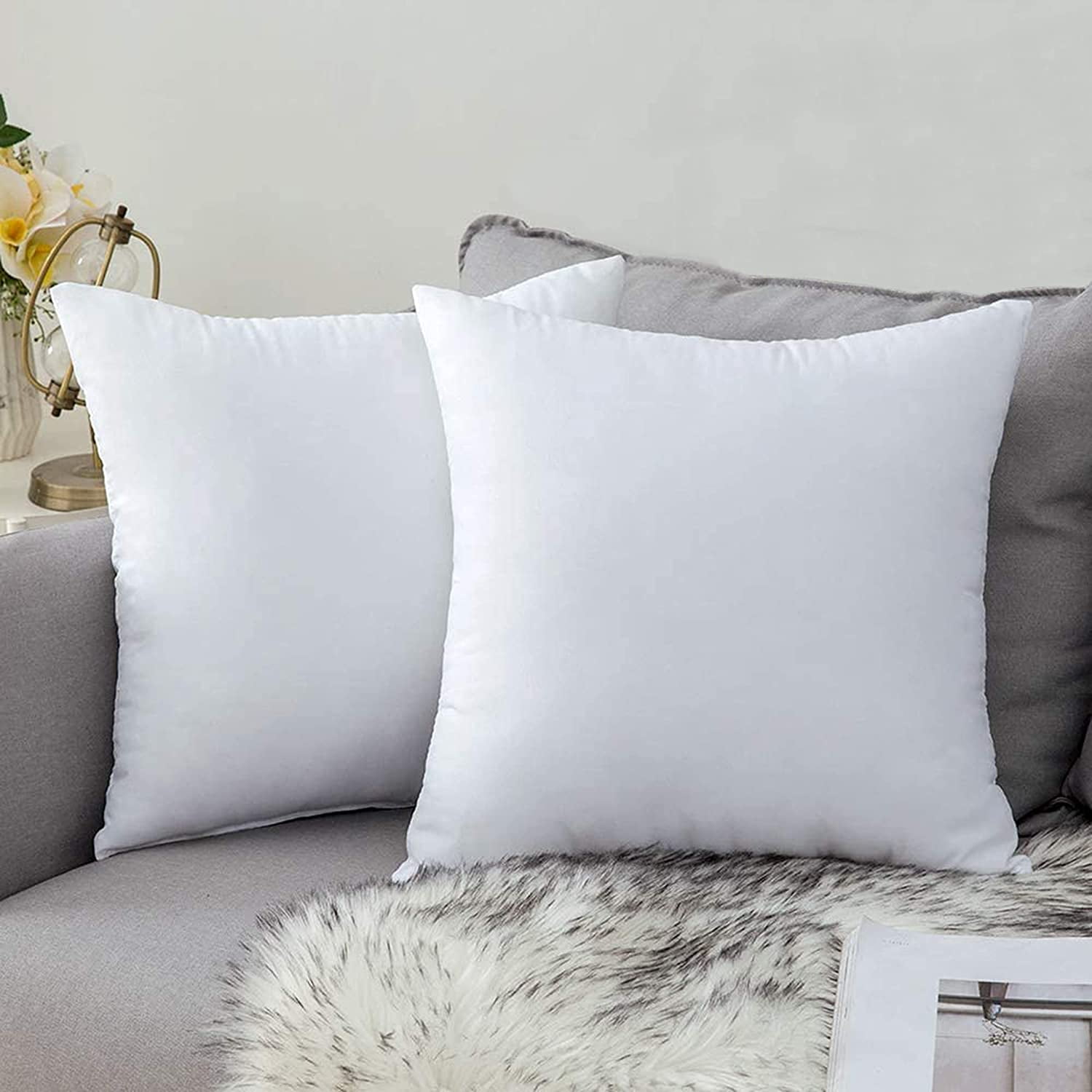 A1HC Pillow Insert Sterilized Extra Hypoallergenic Poly Fill with 200 TC Cotton Shell Throw Pillows, Set of 2