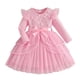 thumbnail image 1 of Arcos para Niñas Vestido de Malla de Manga Voladora con Cinturón Color Sólido Nudo de Arco Vestir Fiesta Casual Niños Vestido de Primavera, 1 of 8
