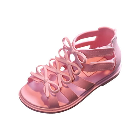

BELLZELY Toddler Girls Sandlas Clearance Toddler Shoes Baby Girls Cute Solid Color Bow Hollow Out Non-slip Soft Sole Beach Roman Sandals