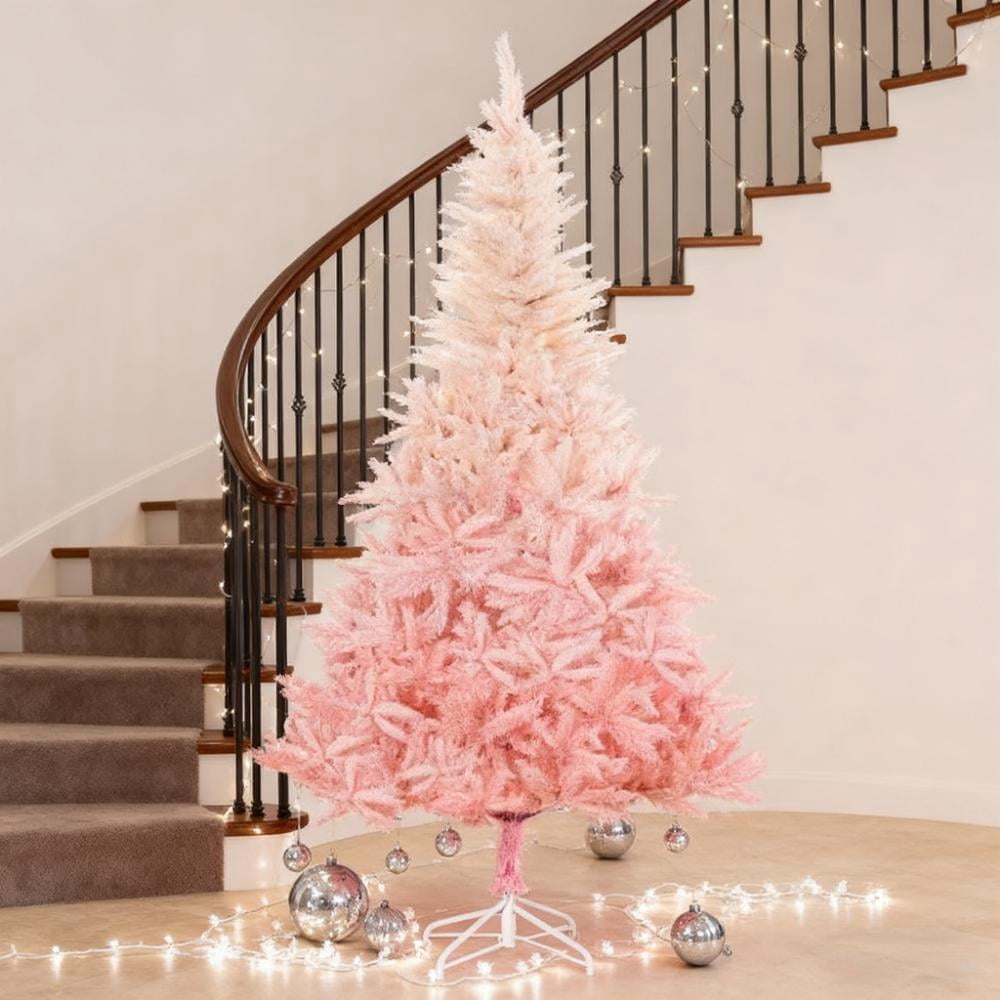 6ft Pink Unlit Christmas Tree 800 Tips Wide Shape Flame Retardant Indoor Holiday Decor