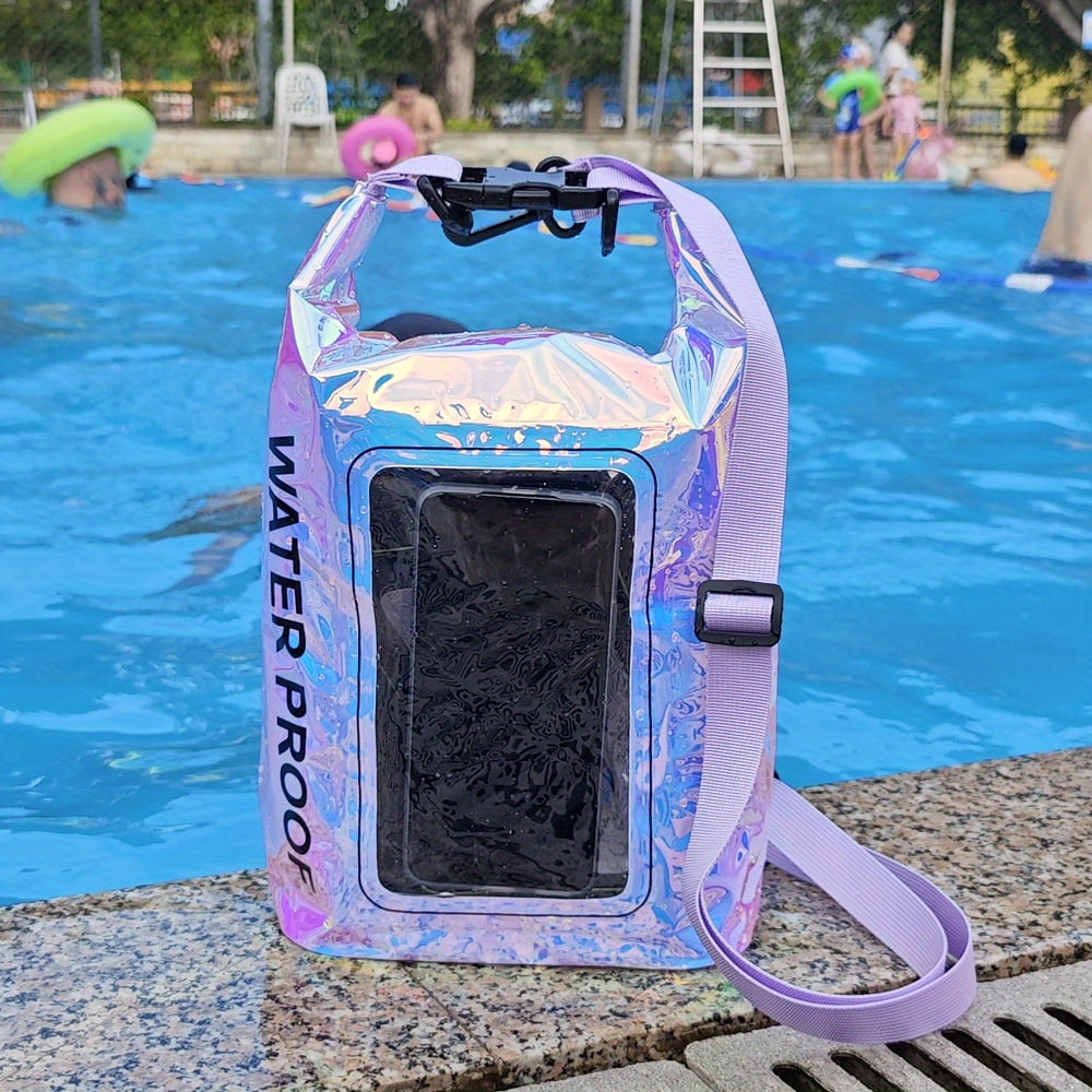 1pc Vibrant Rainbow Waterproof Phone Pouch with Adjustable Strap, PVC Material, Full Protection for Swimming, Beach, Sports, Holographic Travel Gear, Durable Waterproof Case for Outdoor Use