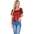 thumbnail image 2 of Women's Short Sleeve Square Neck Sequin Top for Special Occasions- Burgundy,Medium, 2 of 7