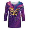 thumbnail image 5 of successthop Mardi Gras Shirts Women Plus Size Mask Print Casual Oversized Crewneck Top 3/4 Sleeve Shirt Print Outfits, 5 of 5