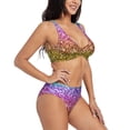 thumbnail image 2 of Wukai Glitter Rainbow Women's Bikini Set Two Piece,wimsuit High Waisted V Neck Twist Front Adjustable Spaghetti Straps Bathing Suit-Small, 2 of 7
