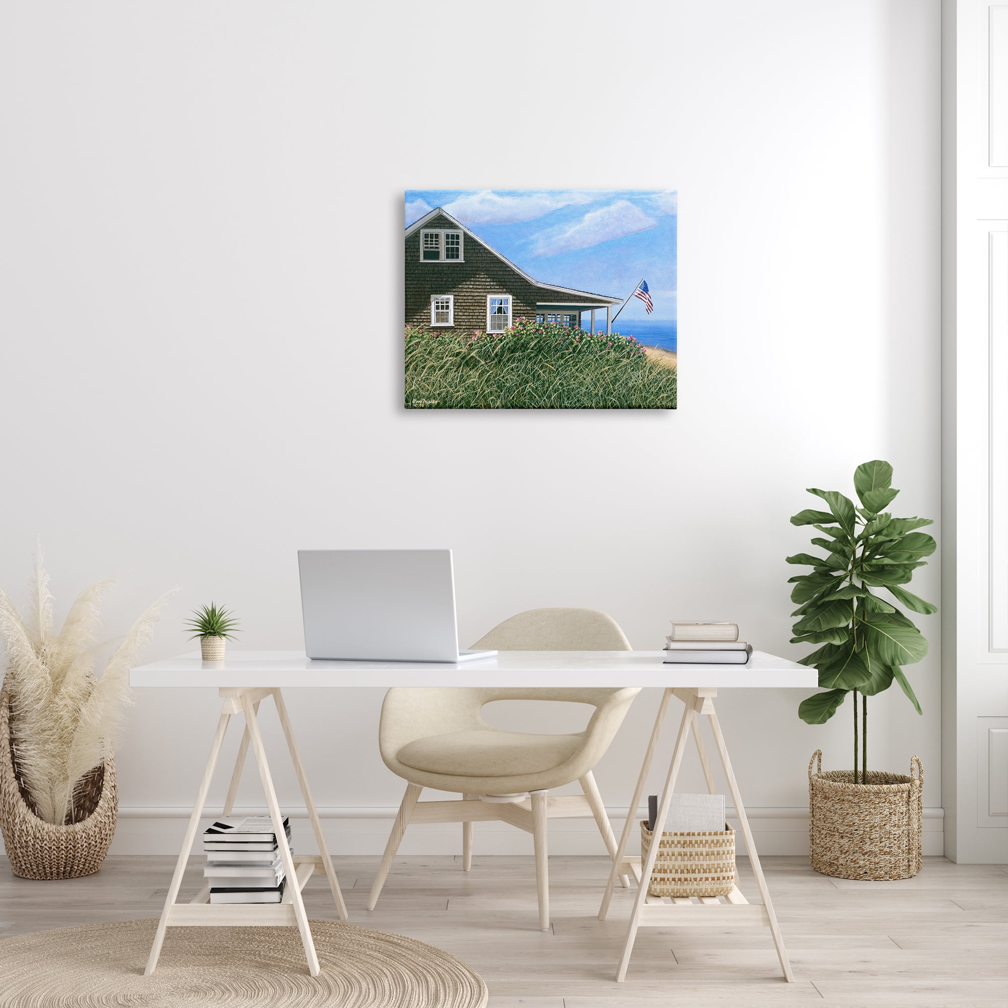 Stupell Industries Seaside House American Flag Peaceful Coastal Home Painting Gallery Wrapped Canvas Print Wall Art, Design by Tom Mielko