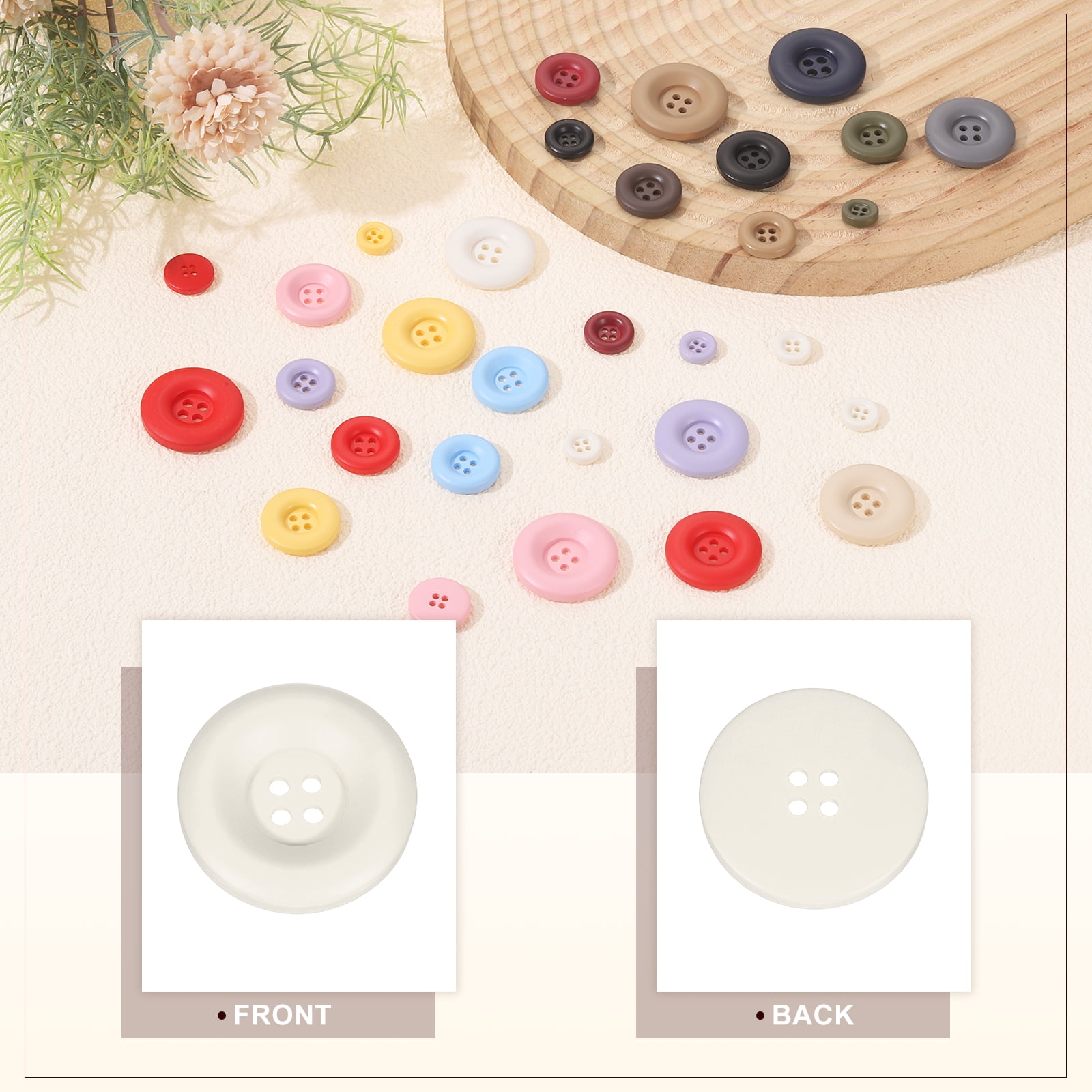 Uxcell 50pcs Sewing Button 30mm 4 Holes Resin Round Crafting Buttons, White