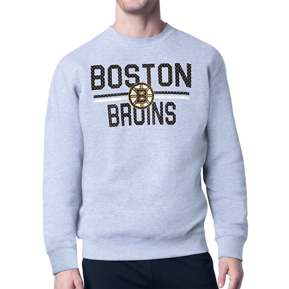 Men's Starter Heather Gray Boston Bruins Mesh Look Team Name Logo Pullover Sweatshirt
