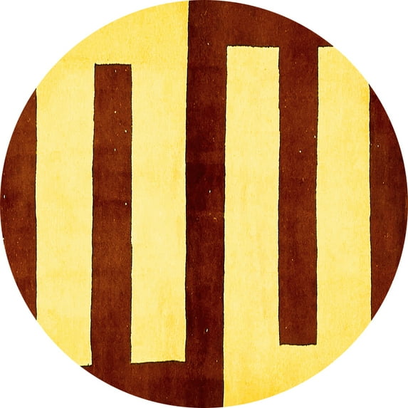 Ahgly Company Indoor Round Abstract Yellow Modern Area Rugs, 4' Round