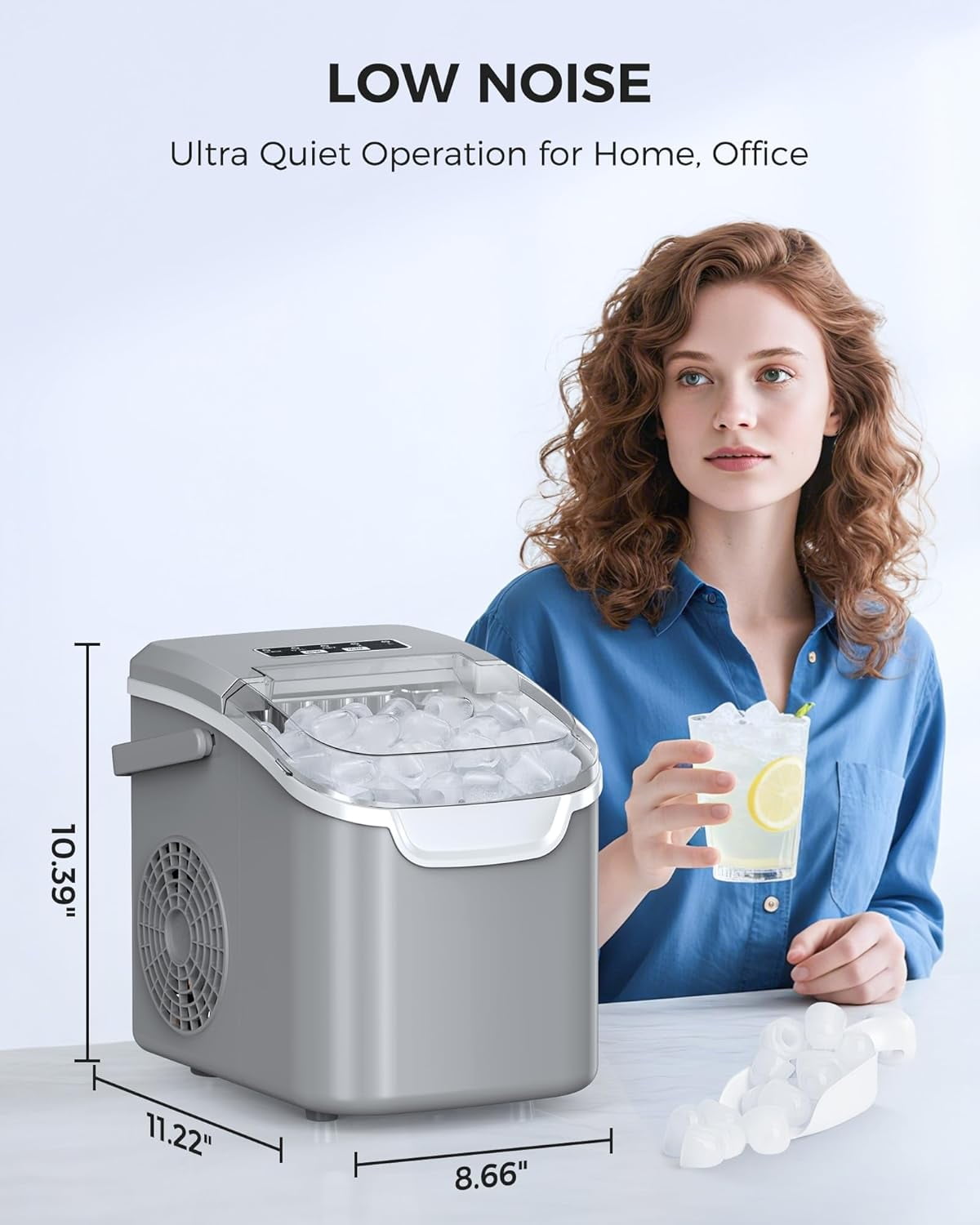 Havato Ice Makers Countertop with Handle, 26.5 Lbs / 24 H, 8 Cubes in 6 Mins, Portable Ice Machine with Self-Cleaning, Perfect for Home Kitchen (Grey)