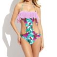 thumbnail image 1 of RAISINS South Beach SWIMWEAR Ruffled STRIPE Floral MONOKINI Pink, 1 of 1