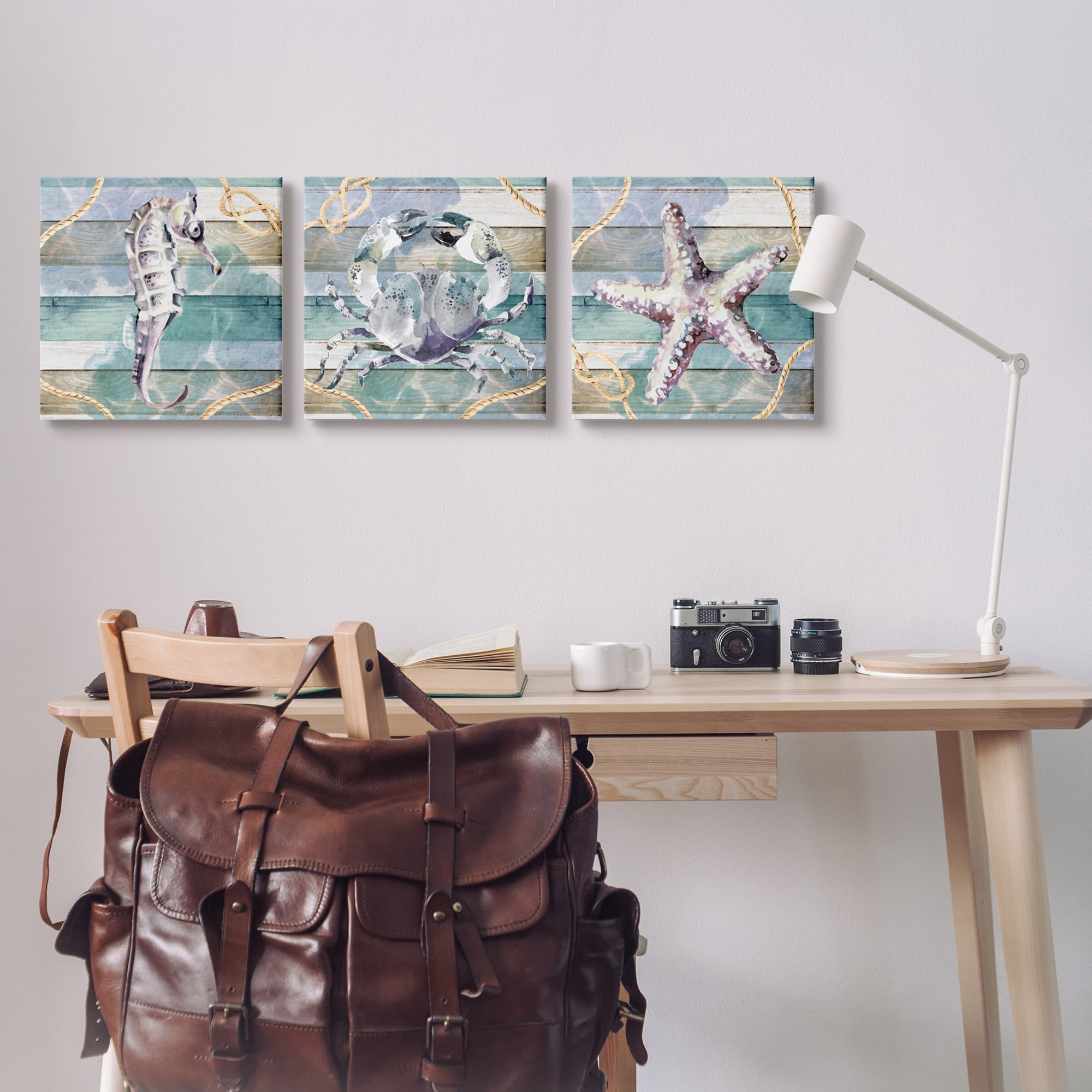 Stupell Industries Sea Life Plank Pattern Animals & Insects Painting Gallery Wrapped Canvas Print Wall Art, 17 x 17, Set of 3