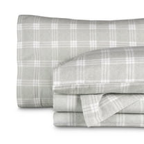 Bare Home Luxury 100% Cotton Flannel Queen Sheet Set, Deep Pocket, 4-Piece, Checkered Plaid - Light Gray