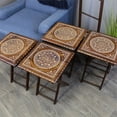 thumbnail image 2 of Natural Geo Decorative Set of 4 Tray Tables with Stand - White Circle, 2 of 6